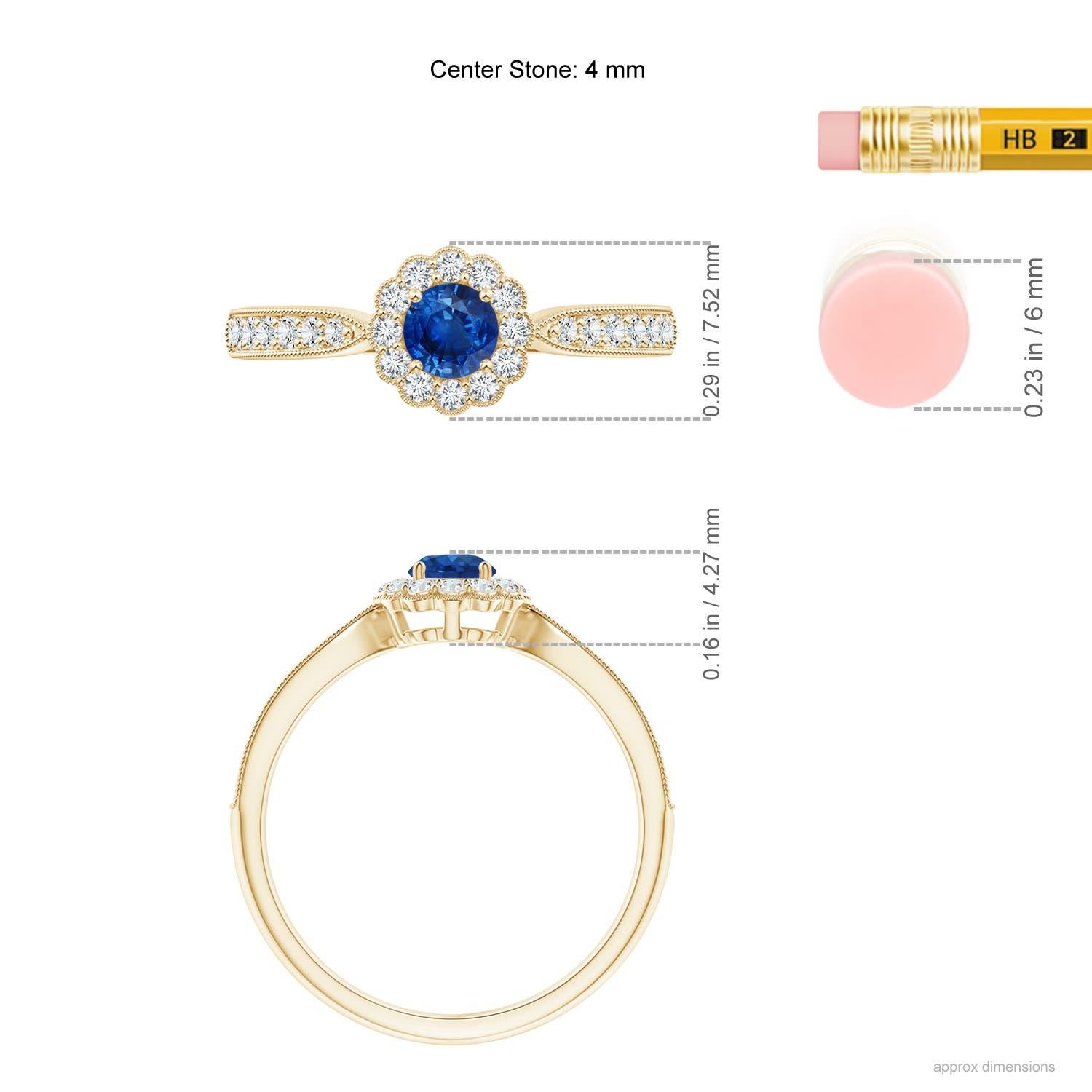 De las mujeres Angara Anillo de zafiro natural de inspiración vintage con halo de diamantes Oro macizo de 14 quilates en venta
