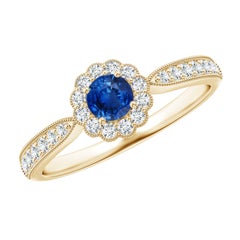 Angara natürlichen Vintage inspiriert Saphir Ring mit Diamant Halo 14K massivem Gold