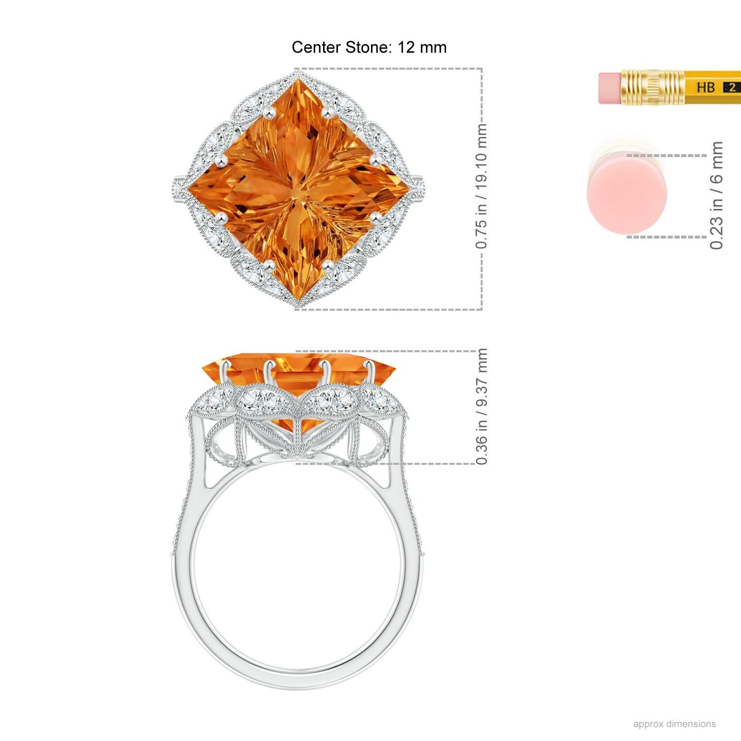 Women's Angara Natural Vintage Inspired Square 7 ct Citrine Ring with Diamonds 14K Gold For Sale