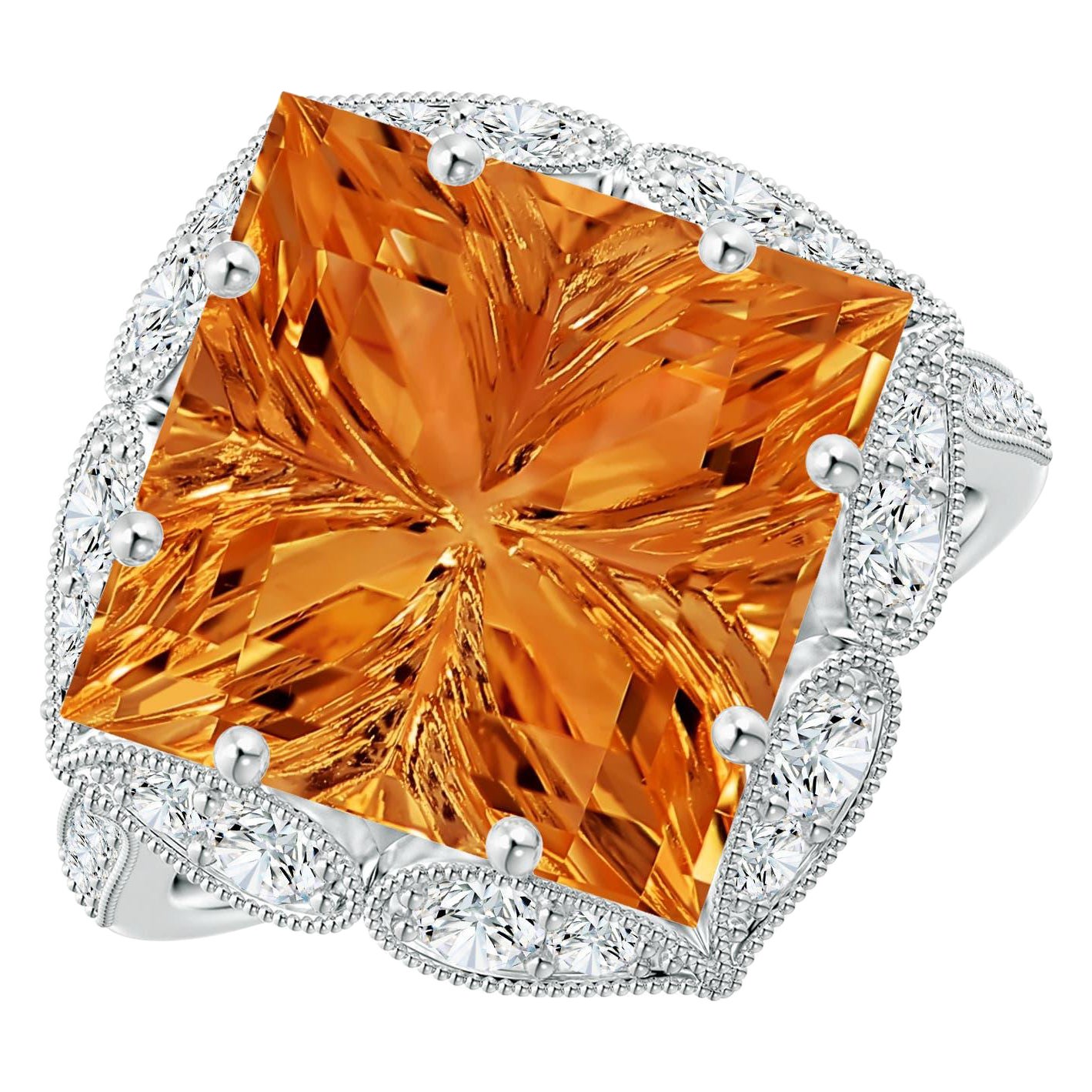 Angara Natural Vintage Inspired Square 7 ct Citrine Ring with Diamonds 14K Gold For Sale