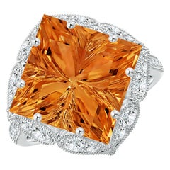 Angara Natural Vintage Inspired Square 7 ct Citrine Ring with Diamonds 14K Gold