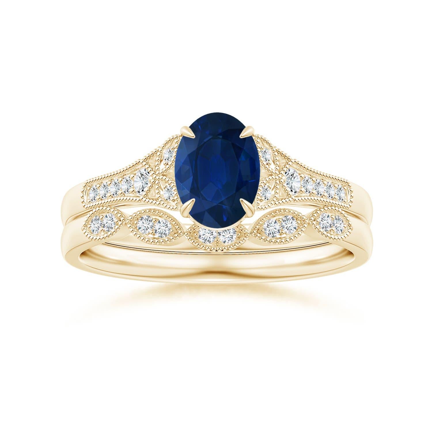 Angara natürlichen Vintage ovalen Saphir Solitär Verlobungsring in 14K massivem Gold Damen im Angebot