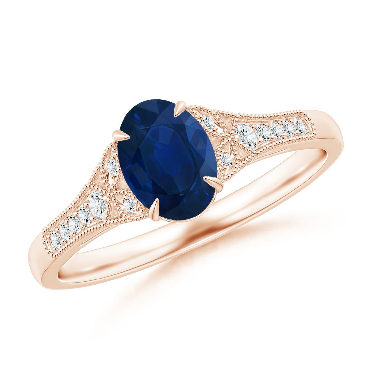 Angara natürlichen Vintage ovalen Saphir Solitär Verlobungsring in 14K massivem Gold im Angebot 3