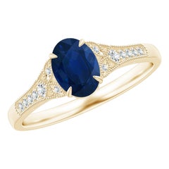 Angara natürlichen Vintage ovalen Saphir Solitär Verlobungsring in 14K massivem Gold