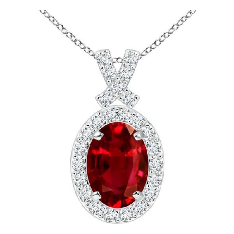 ANGARA Natural Vintage Style  Ciondolo con rubino 1ct e aureola di diamanti in platino