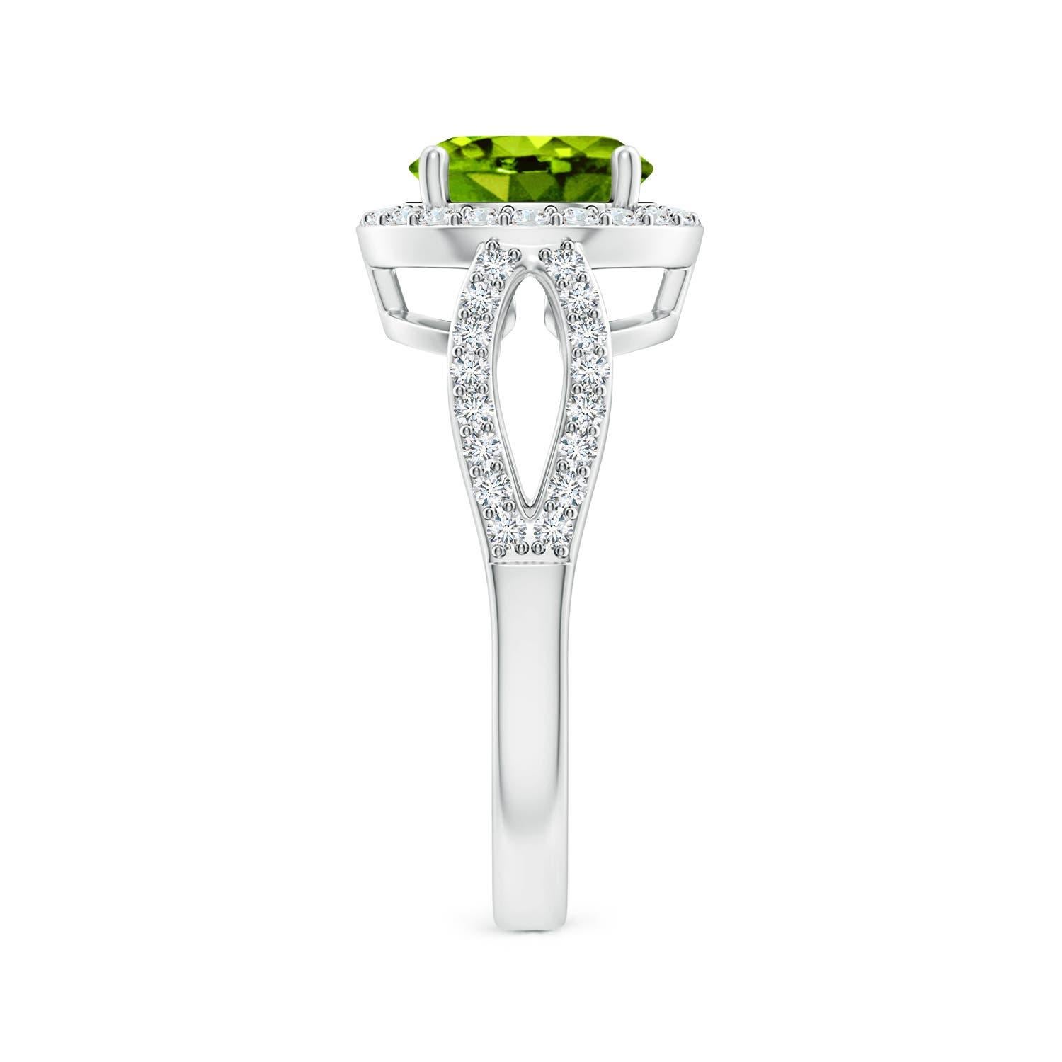 Taglio rotondo Anello Angara con peridoto naturale da 2 carati in stile vintage e diamante a raggiera in oro 14 carati in vendita