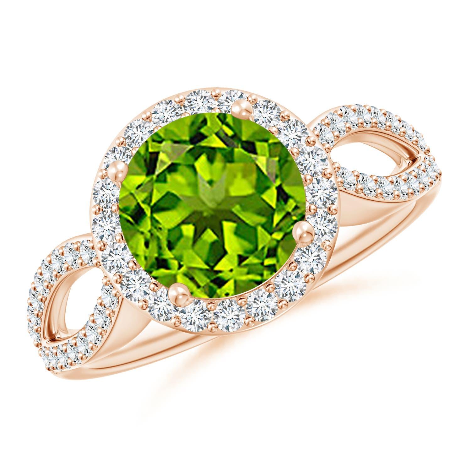 Anello Angara con peridoto naturale da 2 carati in stile vintage e diamante a raggiera in oro 14 carati in vendita 2