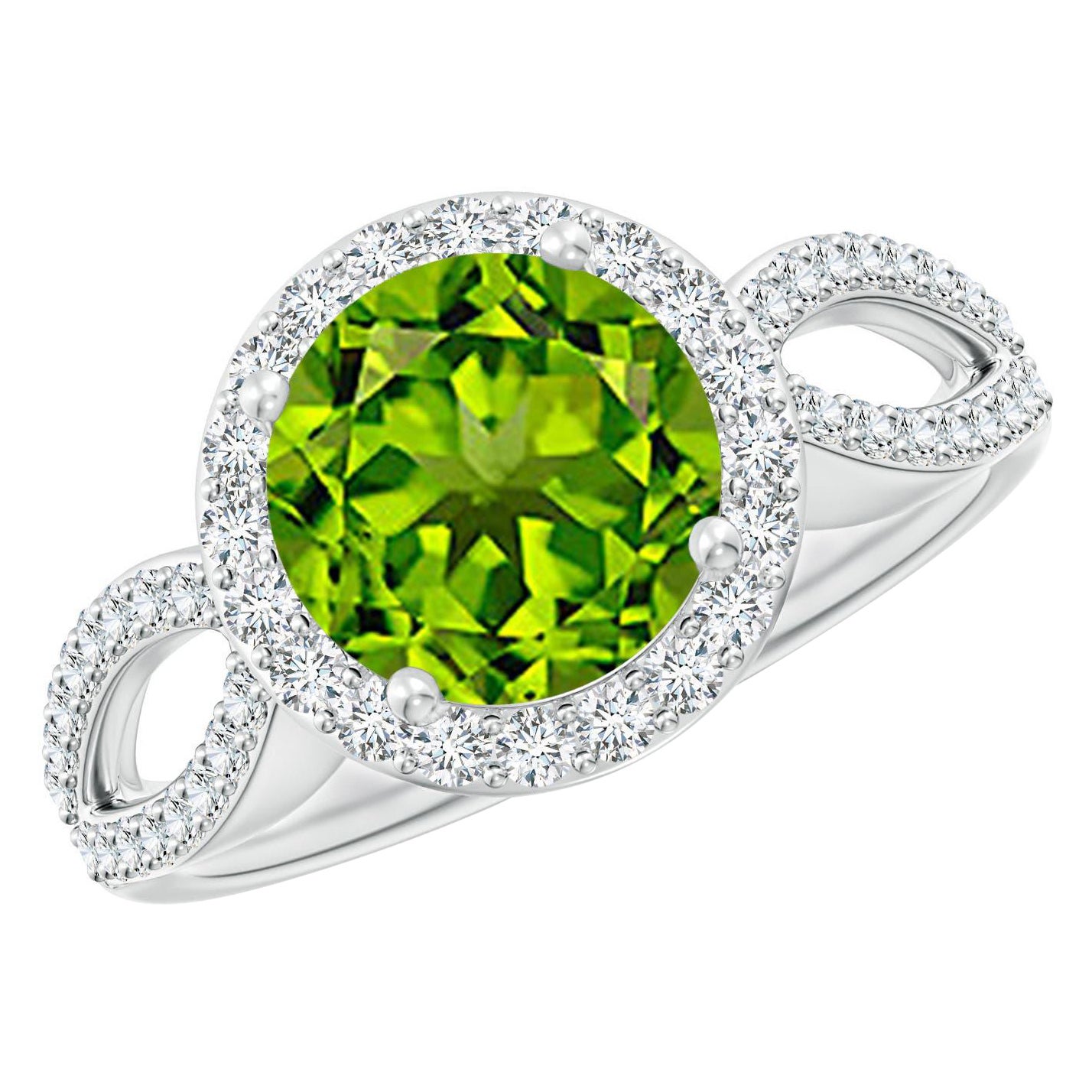 Angara Natural Vintage Style 2 ct Peridot Ring with Diamond Halo in 14K Gold