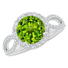 Angara Natural Vintage Style 2 ct Peridot Ring with Diamond Halo in 14K Gold