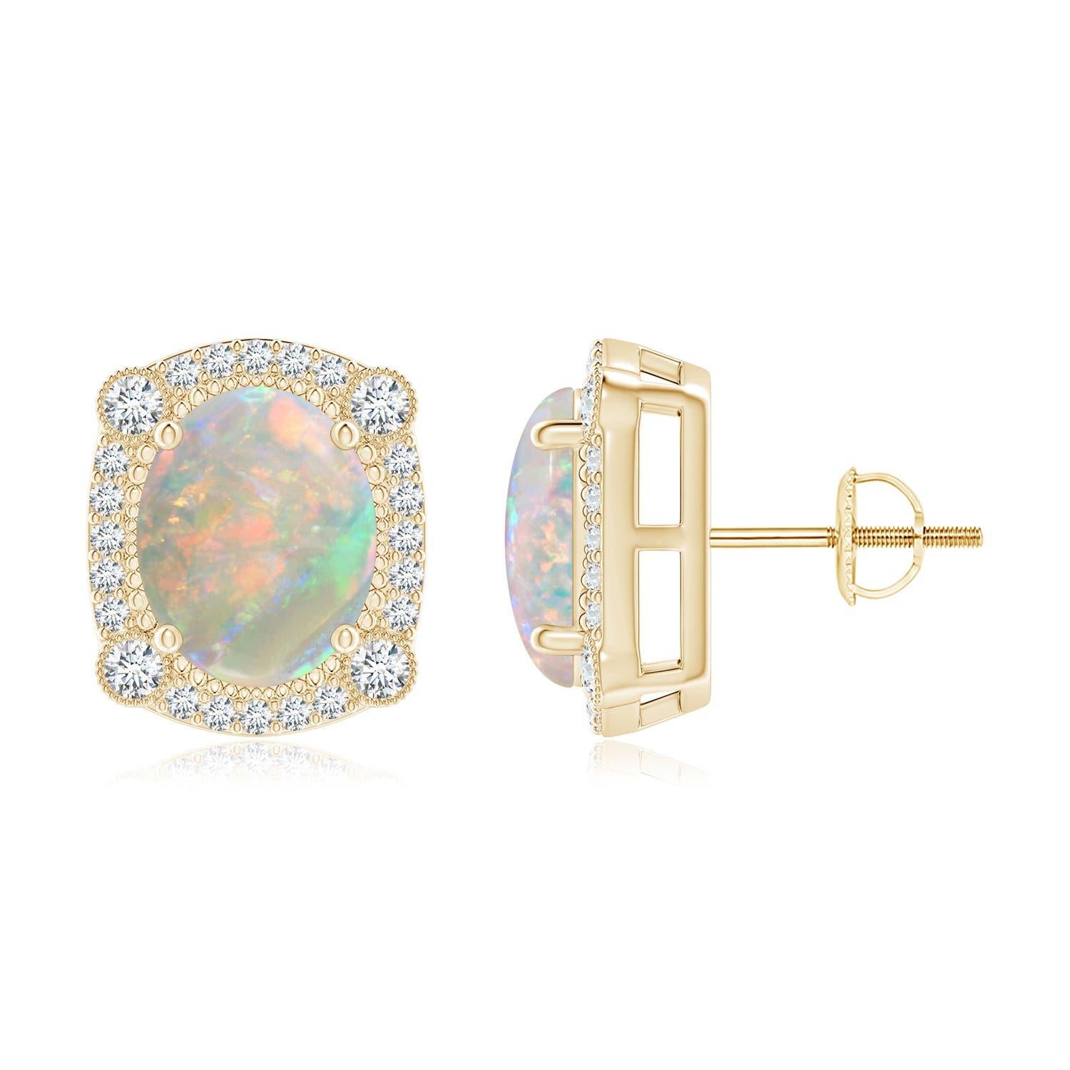 Angara Natural Vintage Style 2.9ct Opal Earrings with Diamonds in 14K Solid Gold In New Condition For Sale In Los Angeles, CA