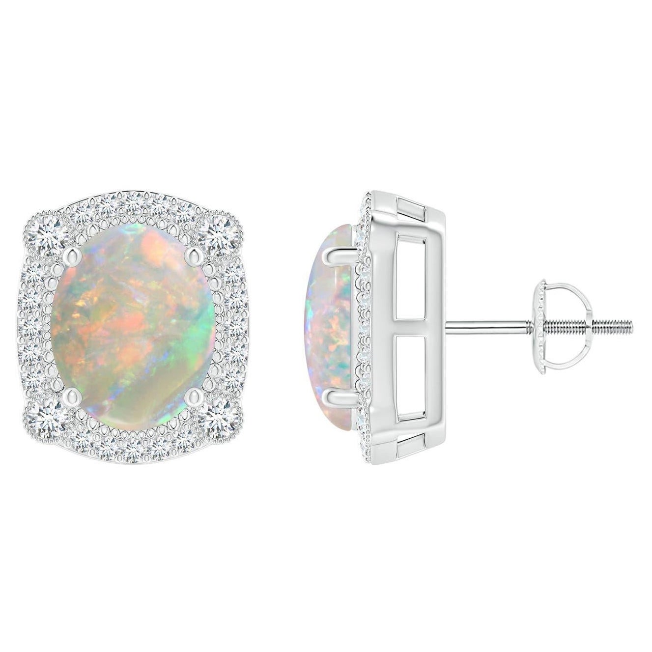 Angara Orecchini di opale naturale in stile vintage da 2,9 carati con diamanti in oro massiccio 14K