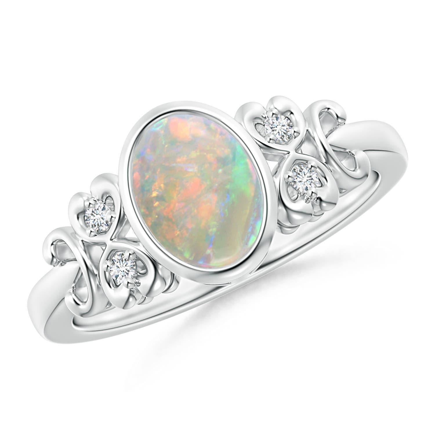 Angara Natural Vintage Style Lünette-Set Oval Opal Ring mit Diamanten in 14K Gold Damen im Angebot