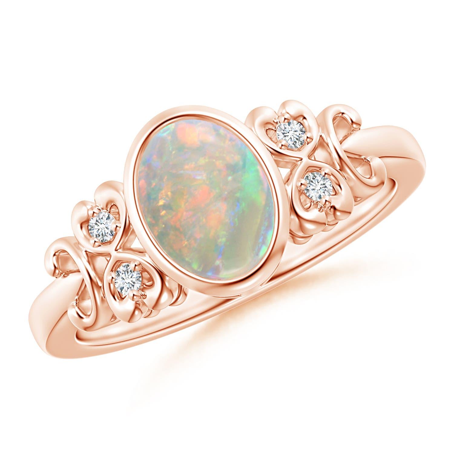 Angara Natural Vintage Style Lünette-Set Oval Opal Ring mit Diamanten in 14K Gold