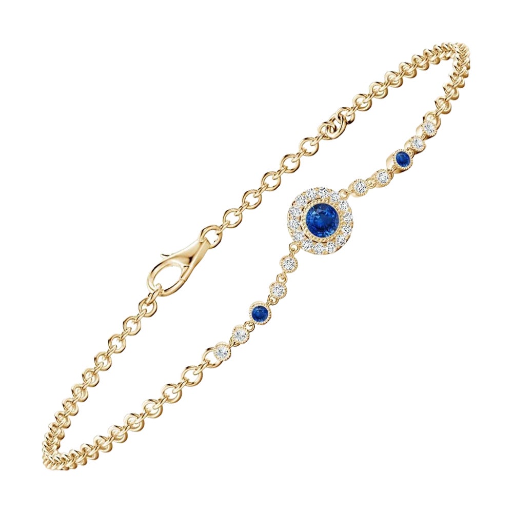 Bracelet en or 14 carats avec saphirs et diamants sertis sur lunette Angara Natural Vintage Style