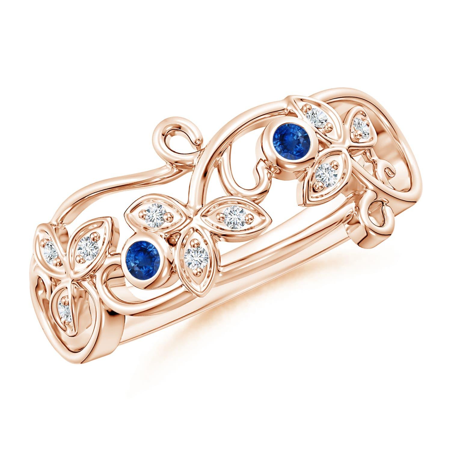 Angara Natural Vintage Style Blauer Saphir und Diamant Blume Ring in 14K Gold im Angebot 4