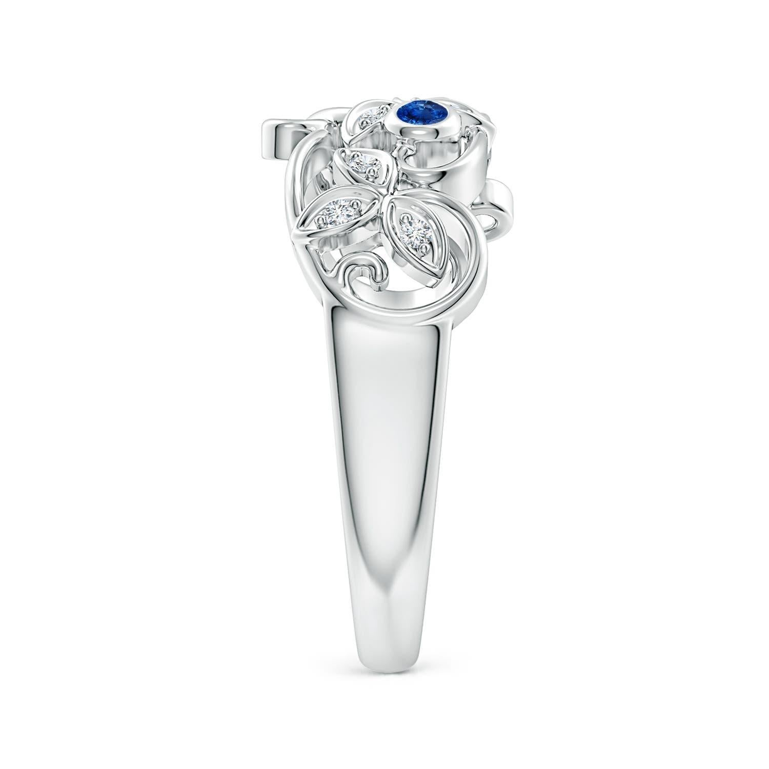 Angara Natural Vintage Style Blauer Saphir und Diamant Blume Ring in 14K Gold Damen im Angebot