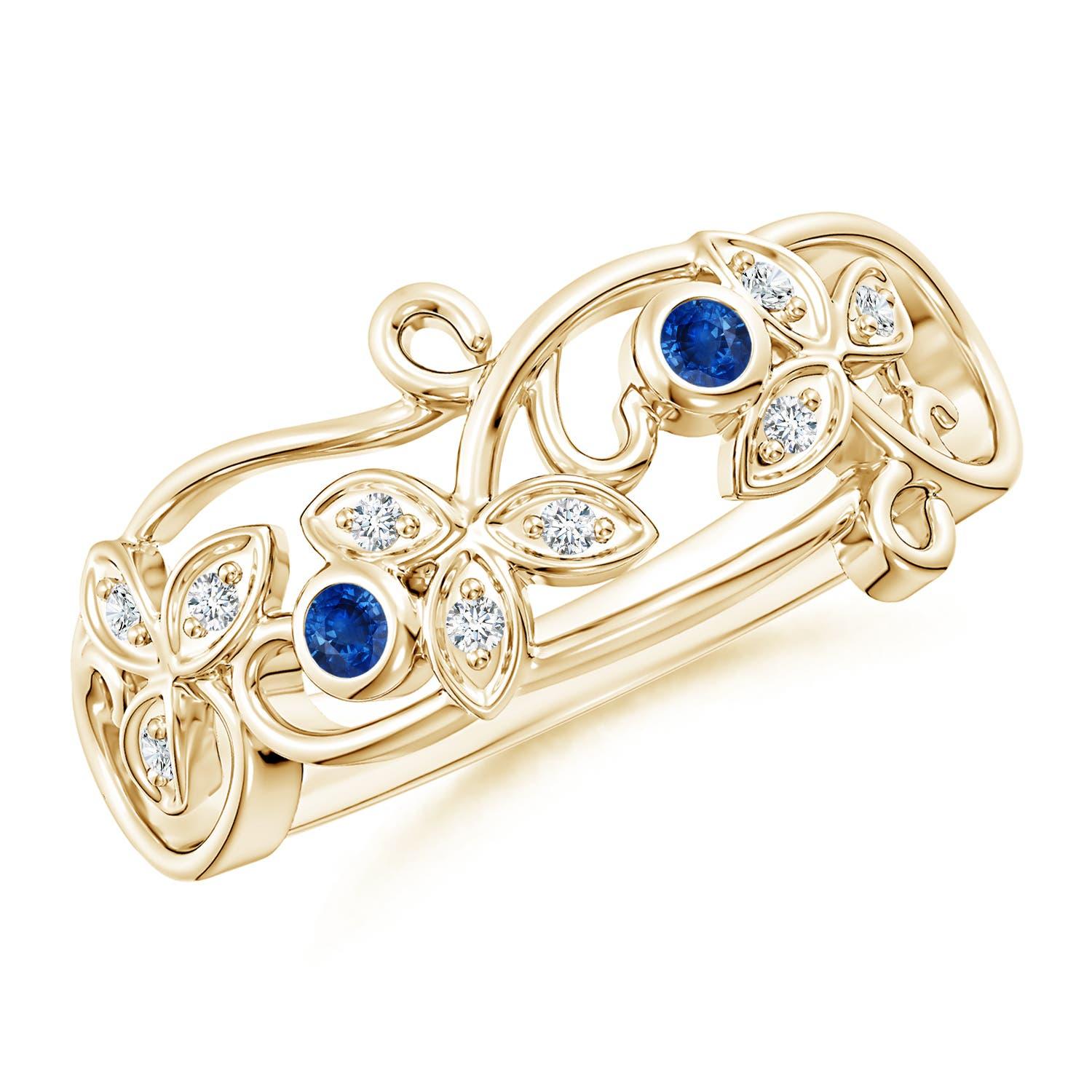 Angara Natural Vintage Style Blauer Saphir und Diamant Blume Ring in 14K Gold im Angebot 3