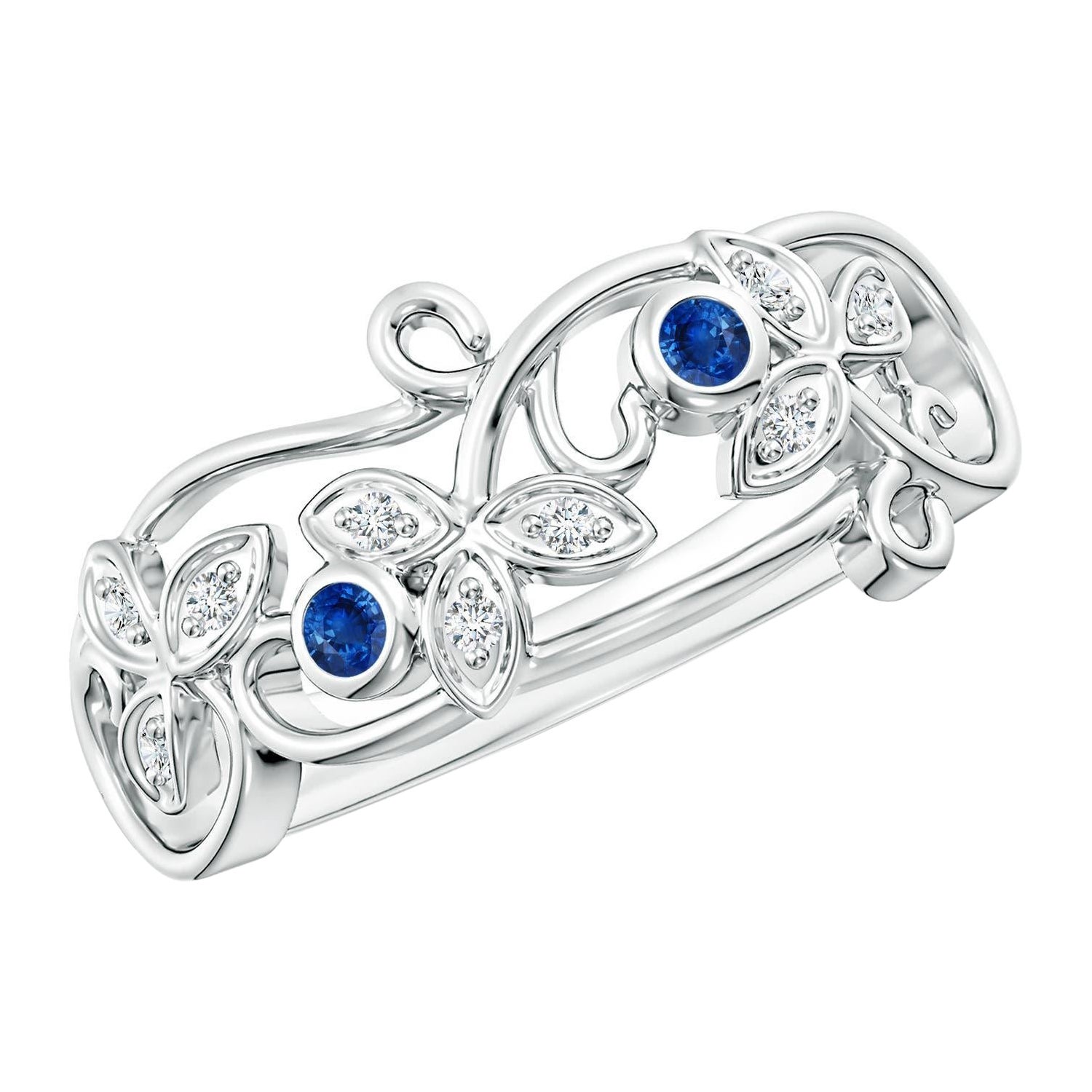Angara Natural Vintage Style Blue Sapphire and Diamond Flower Ring in 14K Gold