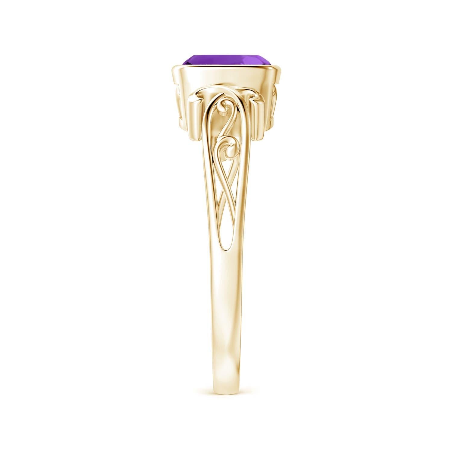 Angara natürlichen Vintage-Stil Kissen Amethyst Solitär Ring in 14K massivem Gold (Kissenschliff) im Angebot