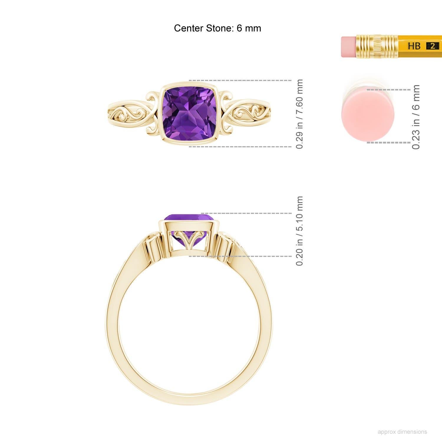 Angara natürlichen Vintage-Stil Kissen Amethyst Solitär Ring in 14K massivem Gold Damen im Angebot
