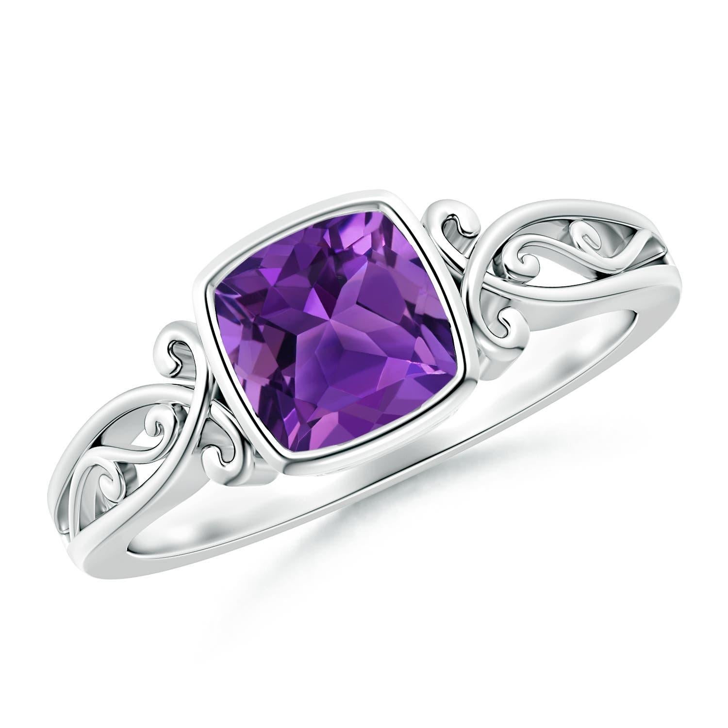 Angara natürlichen Vintage-Stil Kissen Amethyst Solitär Ring in 14K massivem Gold im Angebot 1