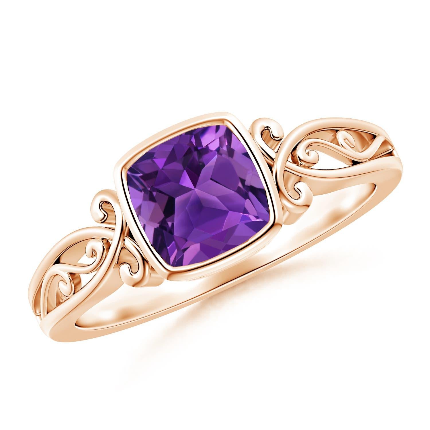 Angara natürlichen Vintage-Stil Kissen Amethyst Solitär Ring in 14K massivem Gold im Angebot 2