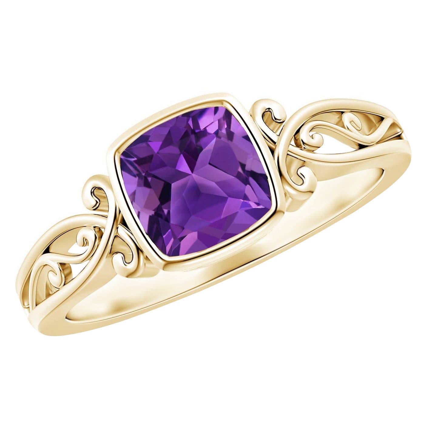 Angara natürlichen Vintage-Stil Kissen Amethyst Solitär Ring in 14K massivem Gold