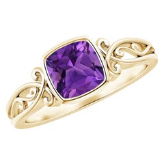 Angara natürlichen Vintage-Stil Kissen Amethyst Solitär Ring in 14K massivem Gold