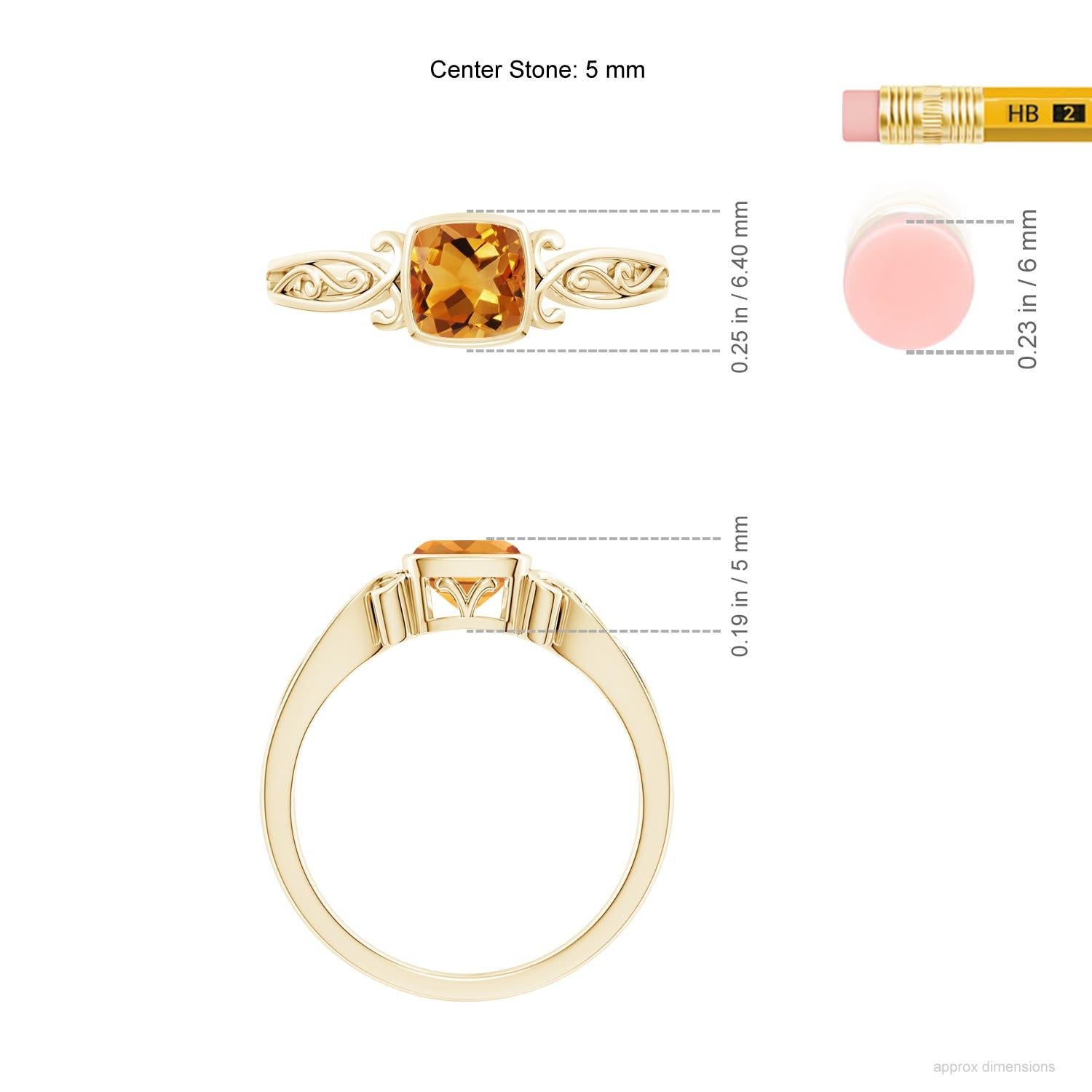 Anello solitario con citrino a cuscino in stile vintage naturale di Angara in oro massiccio 14K in vendita 2