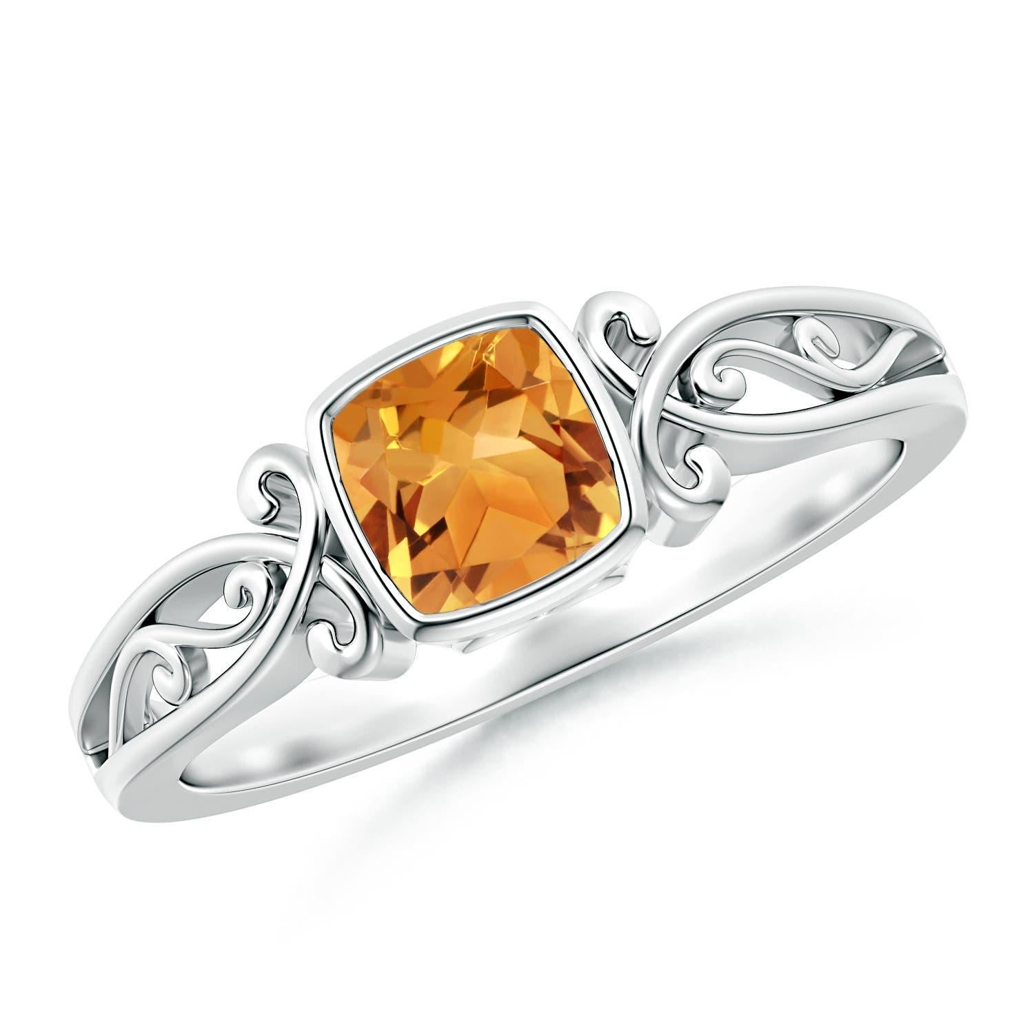 Anello solitario con citrino a cuscino in stile vintage naturale di Angara in oro massiccio 14K in vendita 3