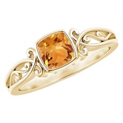 Anello solitario con citrino a cuscino in stile vintage naturale di Angara in oro massiccio 14K