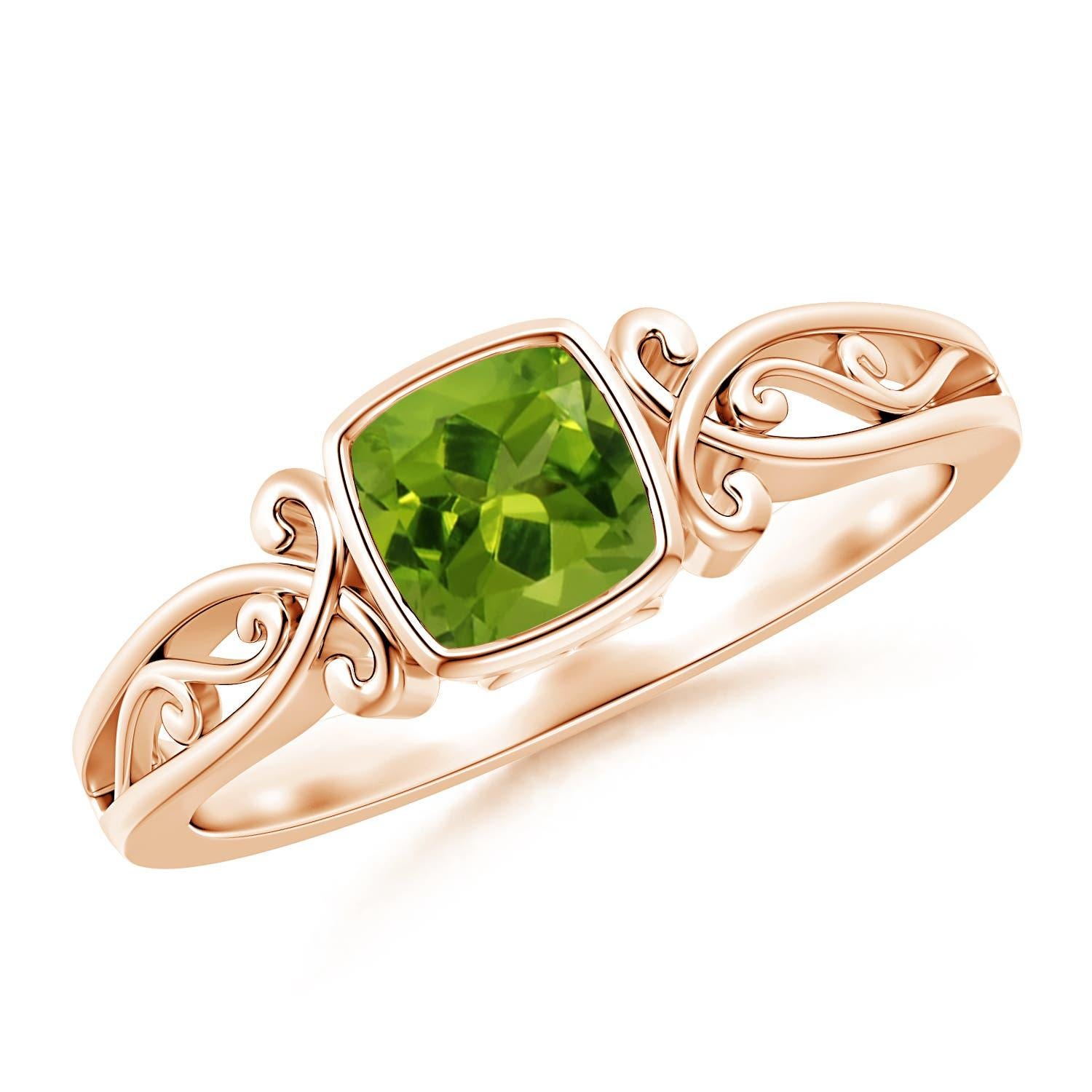 Anello solitario con peridoto a cuscino in stile vintage naturale di Angara in oro massiccio 14K in vendita 3