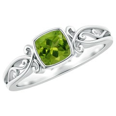 Angara Natural Vintage Style Cushion Peridot Solitaire Ring in 14K Solid Gold