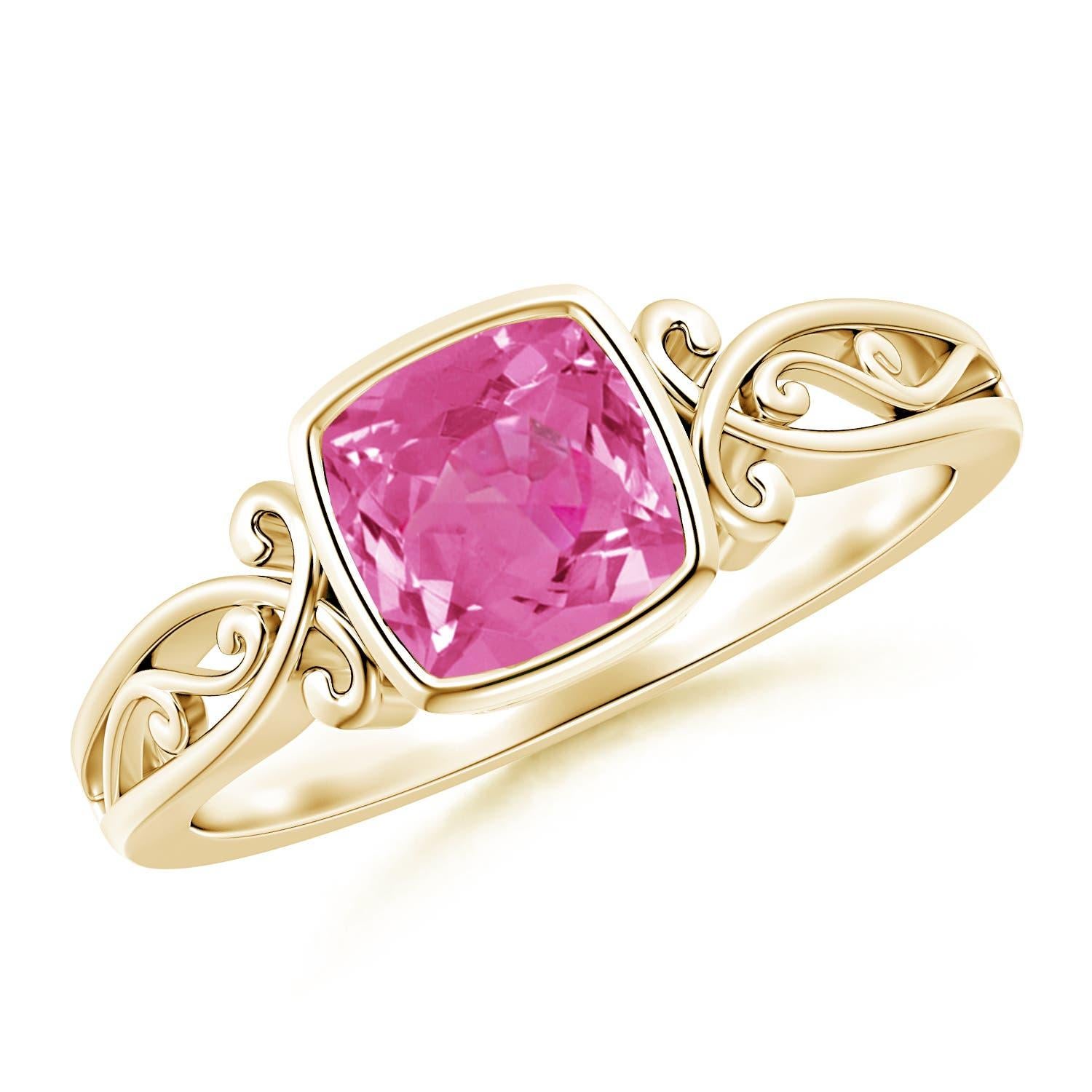 Angara natürlichen Vintage-Stil Kissen rosa Saphir Solitär-Ring in 14K Gold im Angebot 2