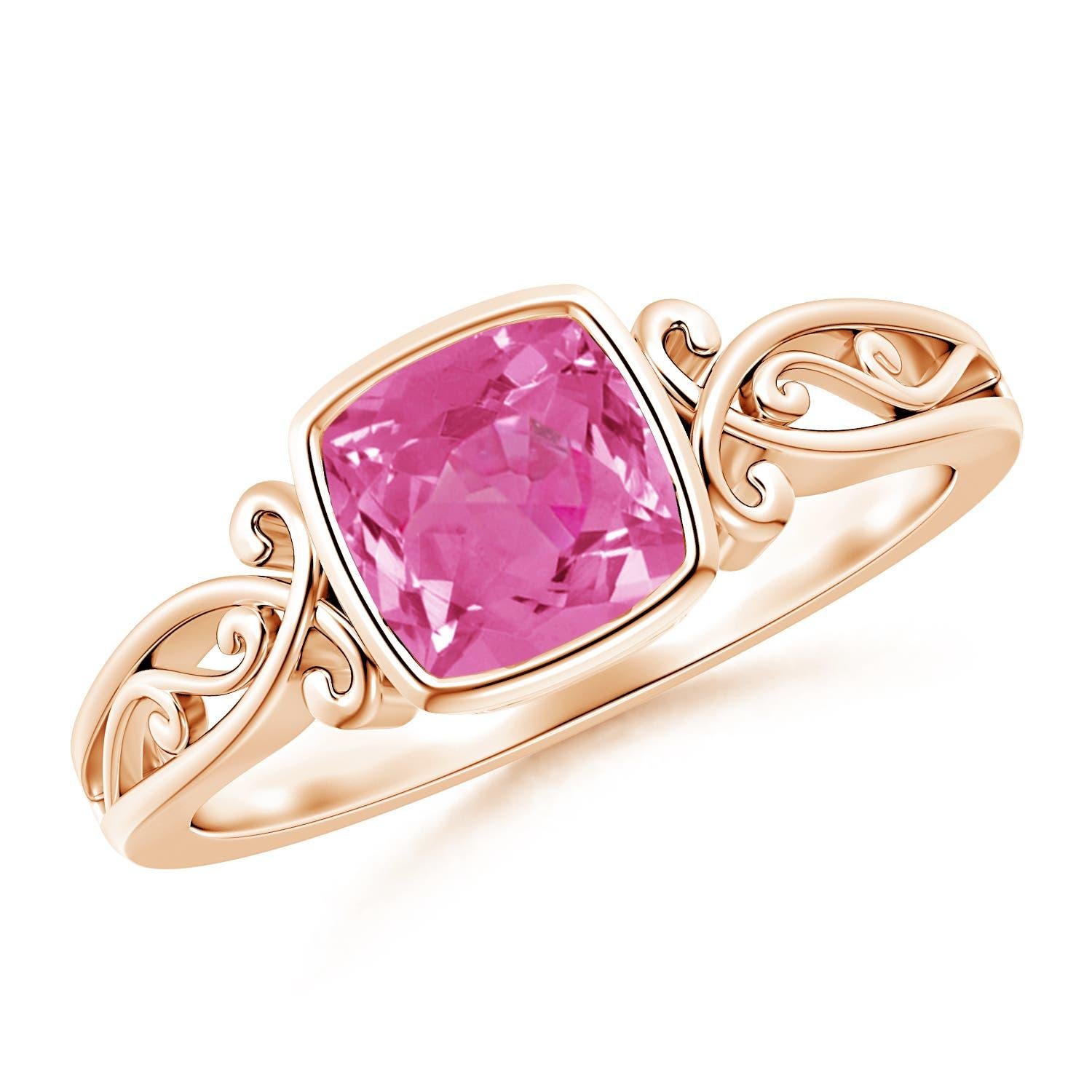 Angara natürlichen Vintage-Stil Kissen rosa Saphir Solitär-Ring in 14K Gold im Angebot 3