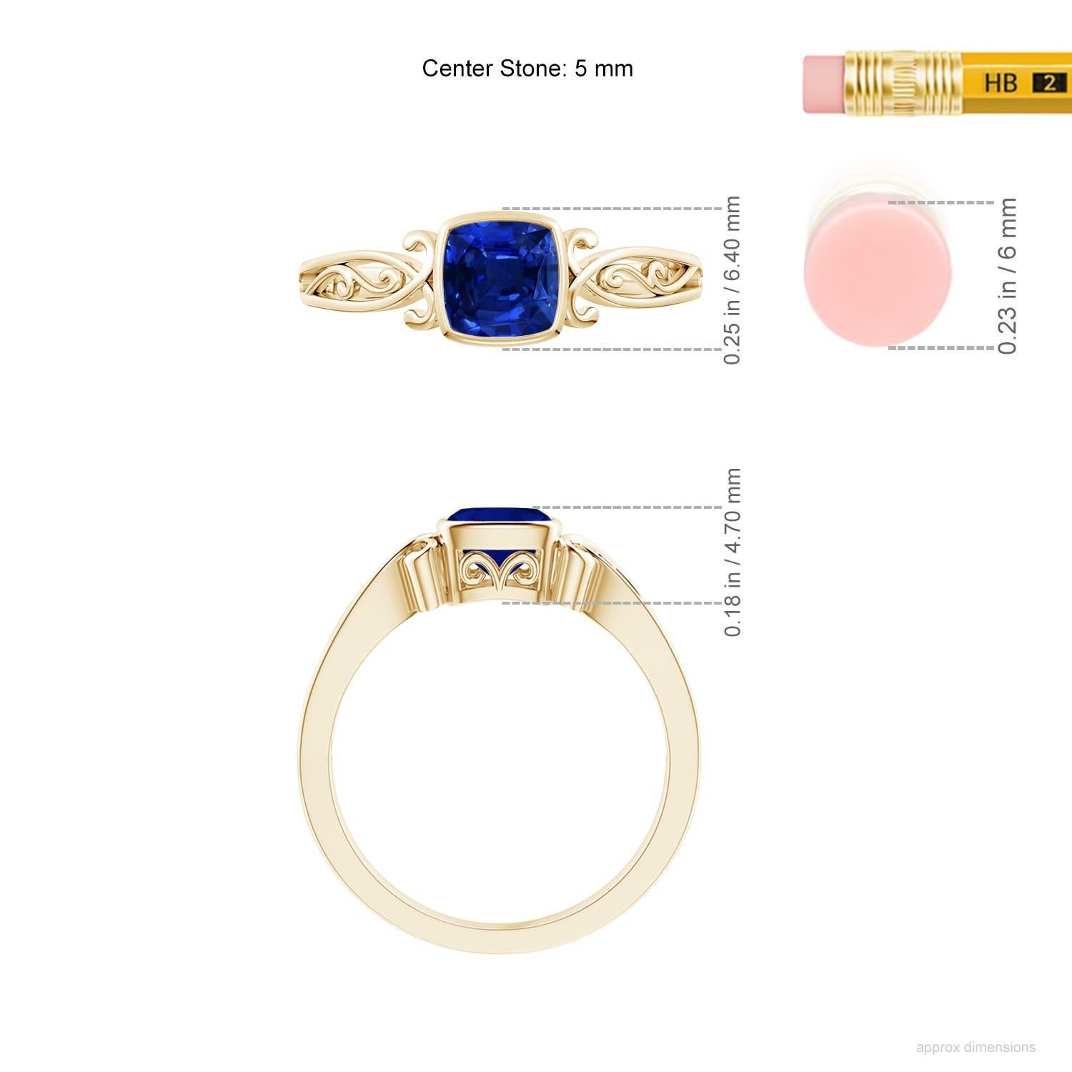 De las mujeres Angara Anillo solitario de zafiro en cojín de estilo vintage natural en oro macizo de 14 quilates en venta