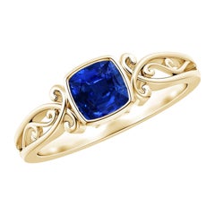 Angara natürlichen Vintage-Stil Kissen Saphir Solitär-Ring in 14K massivem Gold