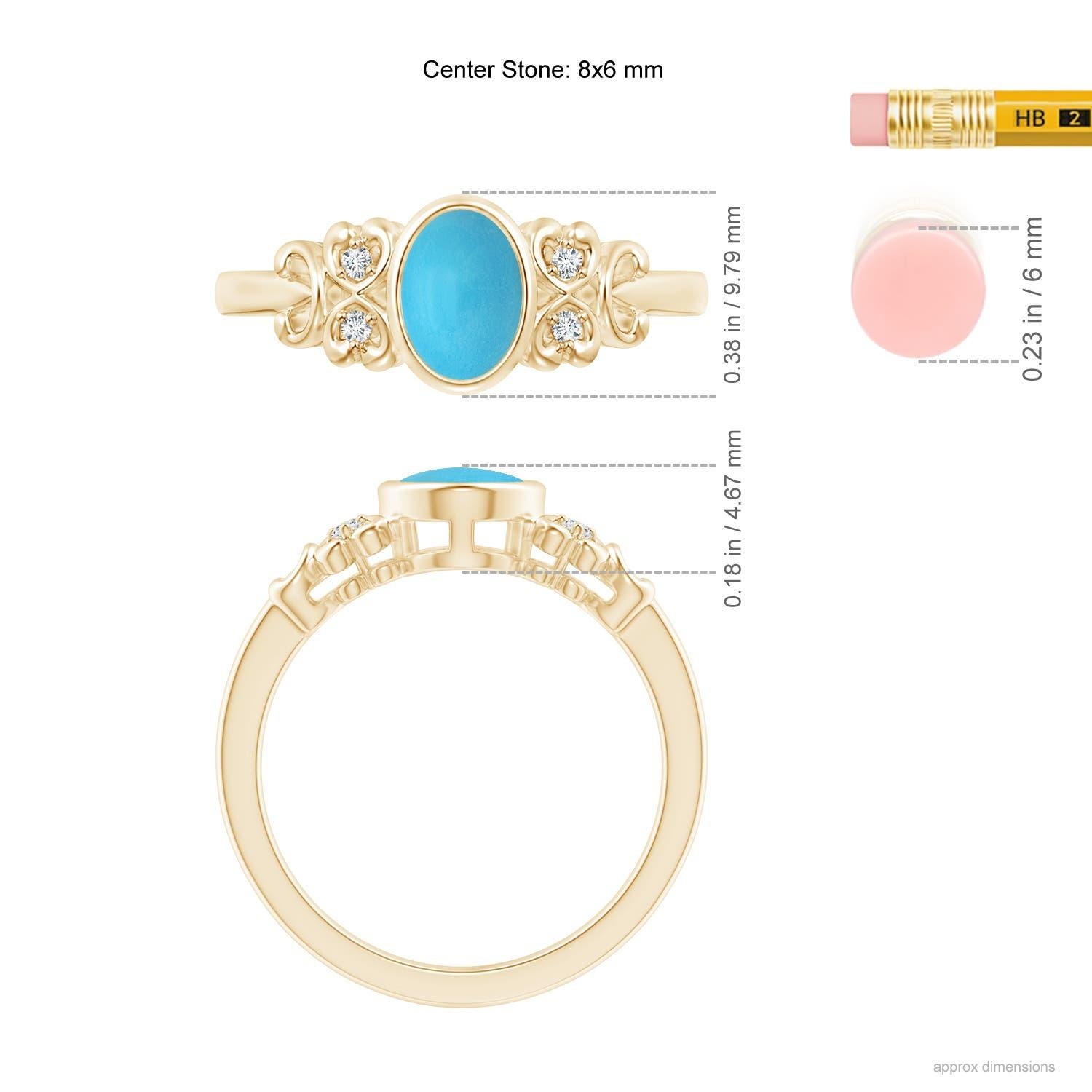Women's Angara Natural Vintage Style Oval 1.15ct Turquoise Ring with Diamond in 14K Gold For Sale