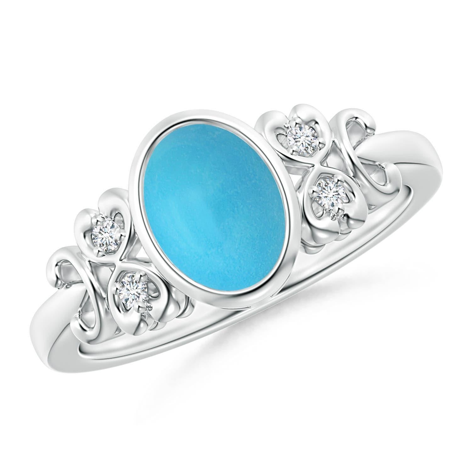 Angara Natural Vintage Style Oval 1.15ct Turquoise Ring with Diamond in 14K Gold For Sale 1