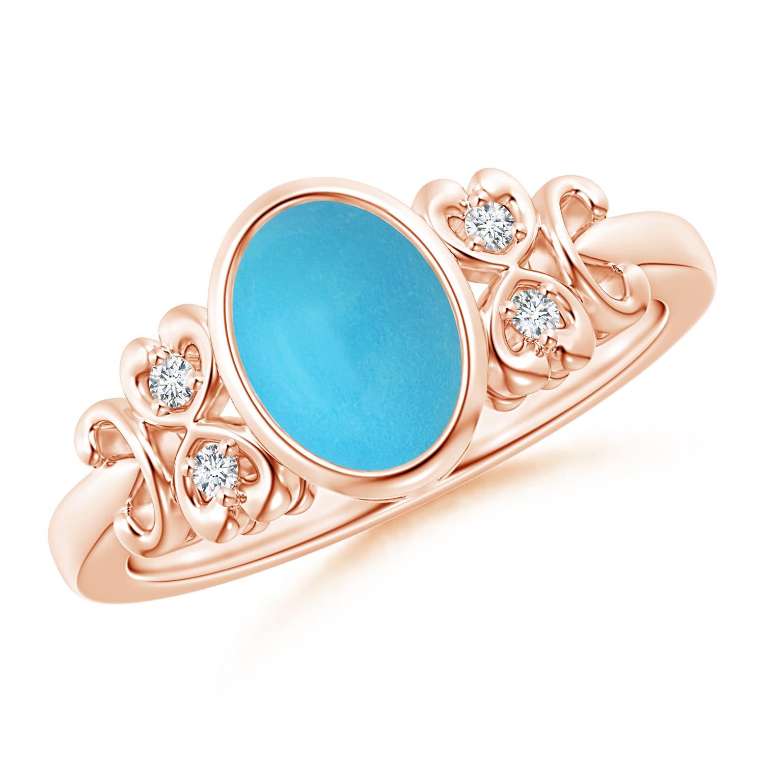 Angara Natural Vintage Style Oval 1.15ct Turquoise Ring with Diamond in 14K Gold For Sale 2