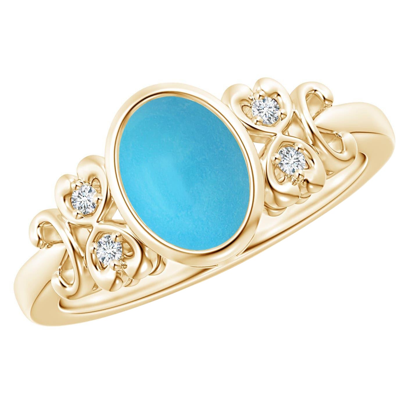 Angara Natural Vintage Style Oval 1.15ct Turquoise Ring with Diamond in 14K Gold For Sale