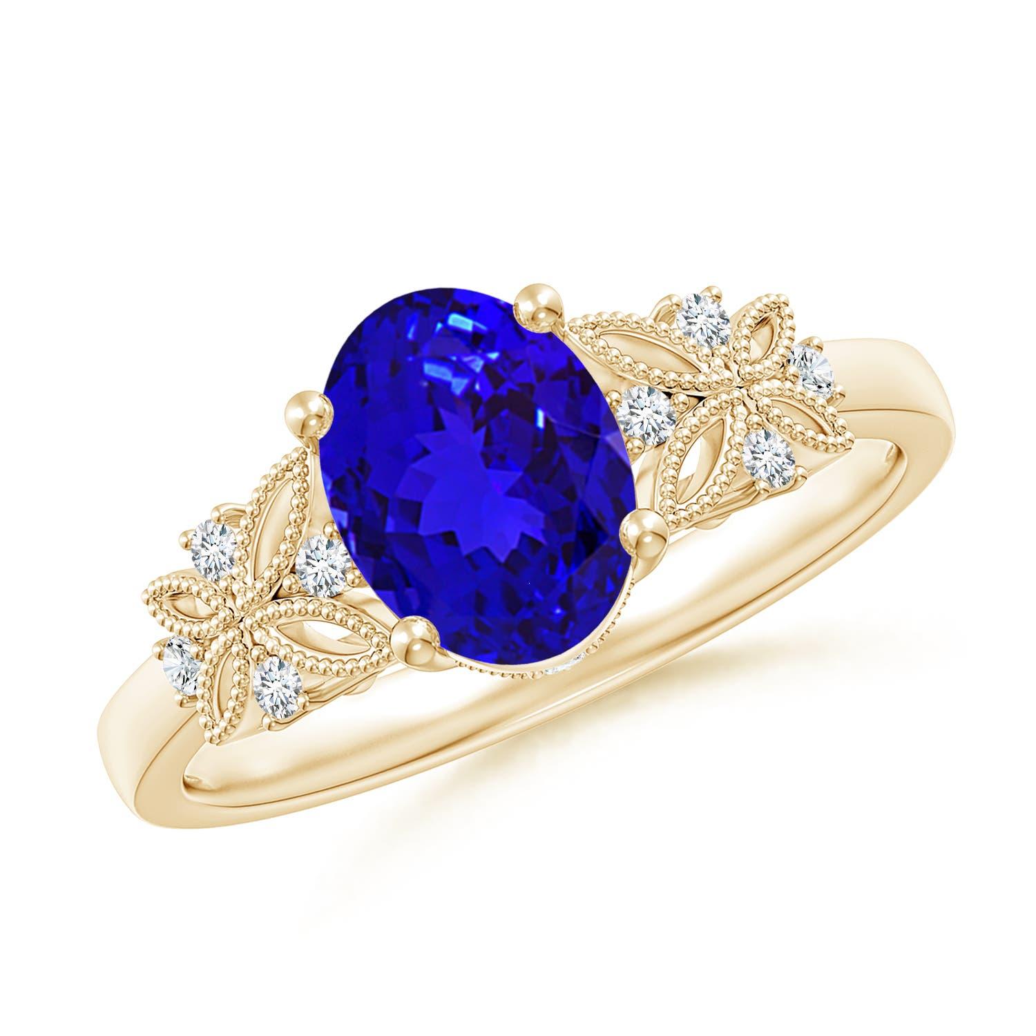 Angara Natural Vintage Style Oval 1,25ct Tanzanite Ring mit Diamant in 14K Gold Damen im Angebot