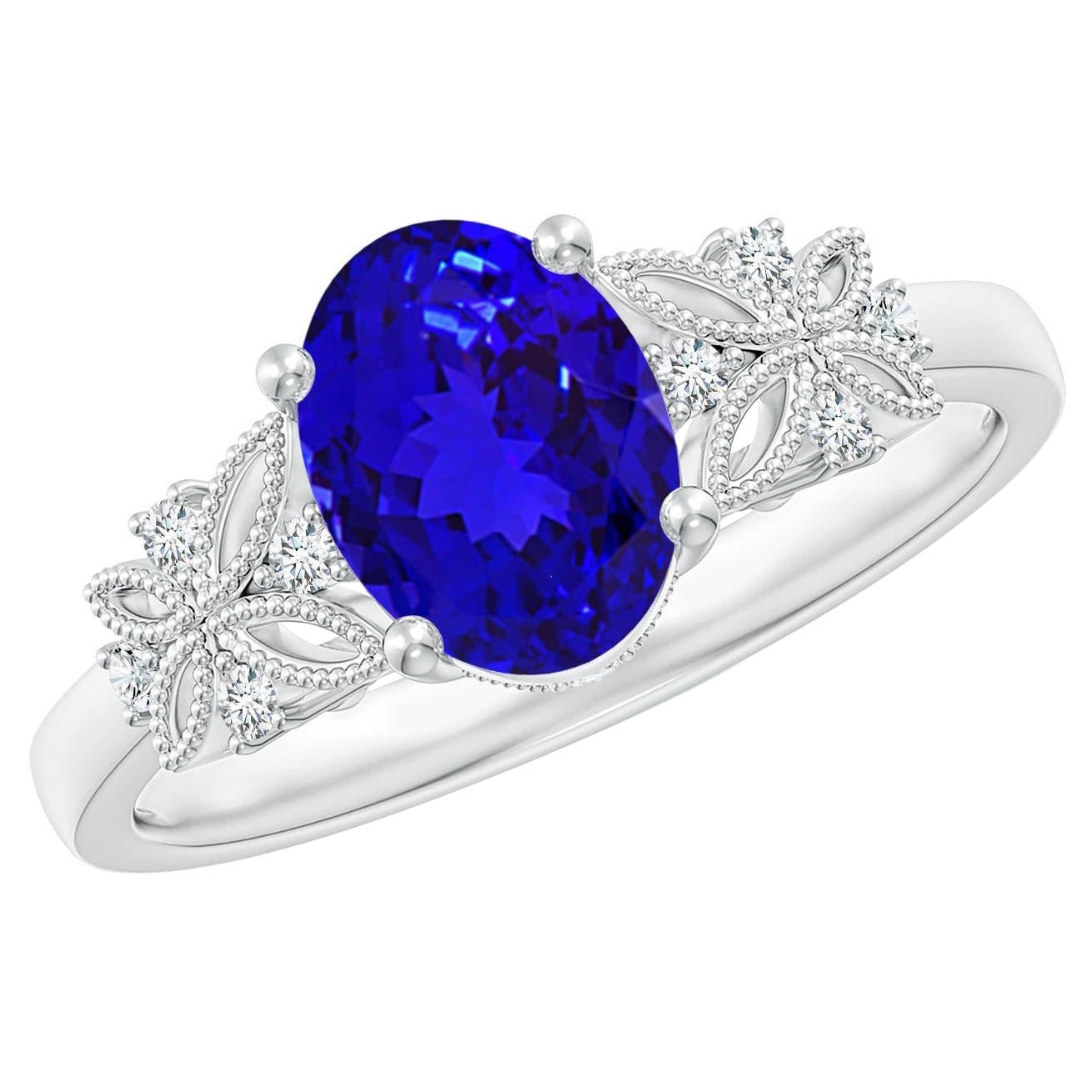 Angara Natural Vintage Style Oval 1.25ct Tanzanite Ring with Diamond in 14K Gold For Sale