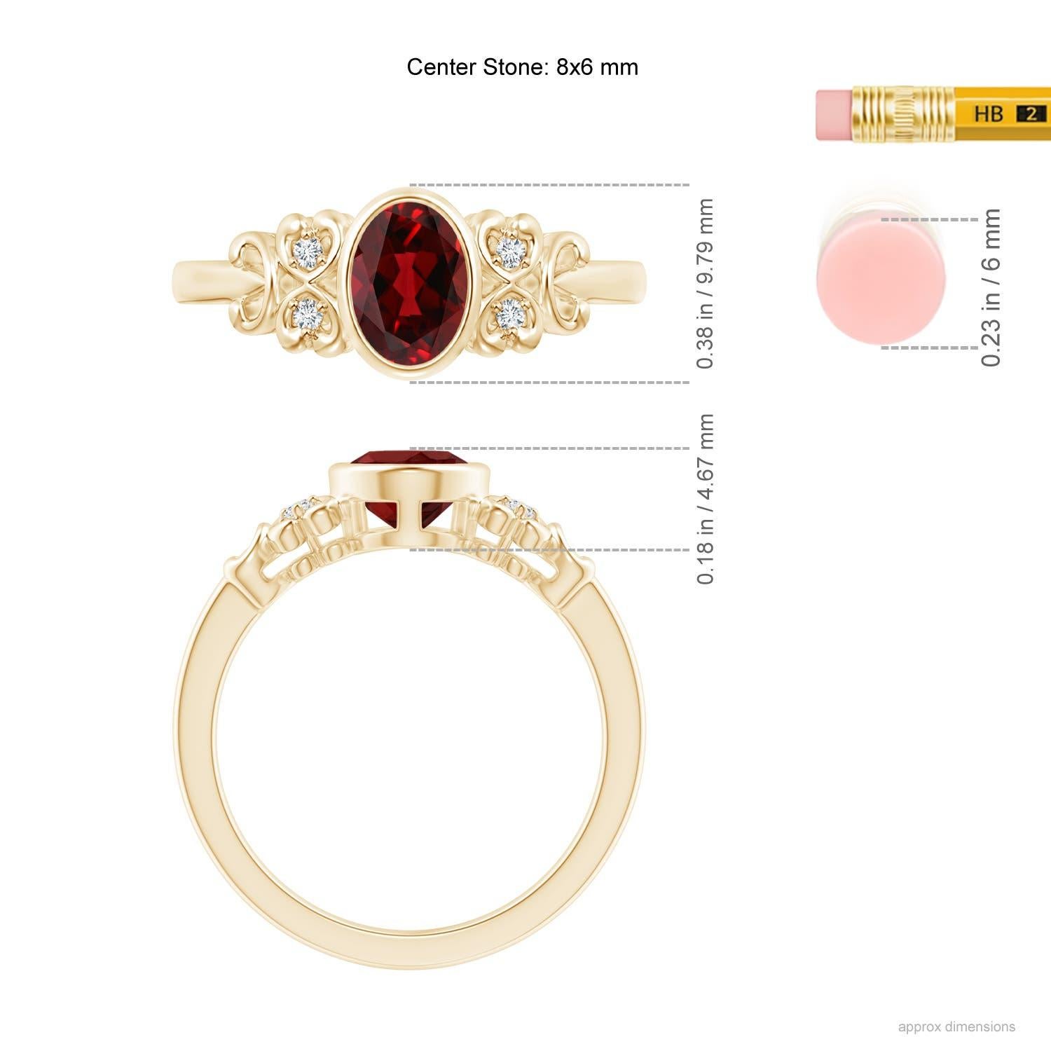Angara Natural Vintage Style Oval 1.45 ct Garnet Ring with Diamonds in 14K Gold (bague en grenat ovale de 1.45 ct avec diamants en or 14K) Pour femmes en vente