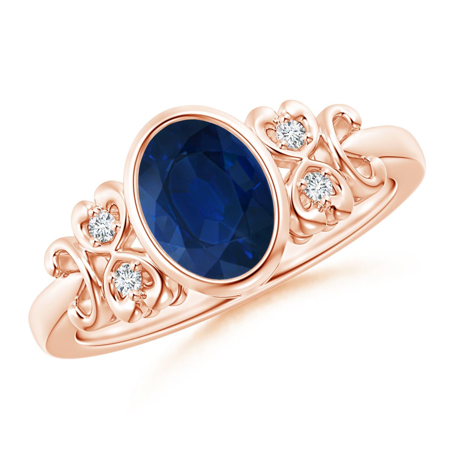 Anello Angara con zaffiro ovale naturale in stile vintage e diamanti in oro massiccio 14 carati in vendita 2