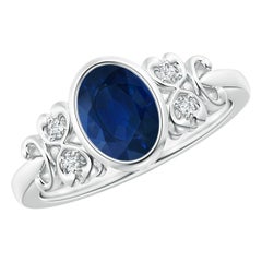 Anello Angara con zaffiro ovale naturale in stile vintage e diamanti in oro massiccio 14 carati