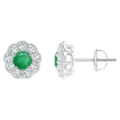 Angara Natural Vintage Style Round Emerald Halo Stud Ears in 14K Solid Gold (Boucles d'oreilles en or massif)