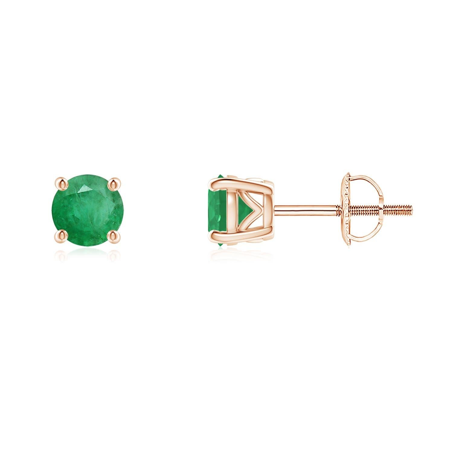 Angara Natural Vintage Style Runde Smaragd Solitär Ohrstecker in 14K Gold im Angebot 1