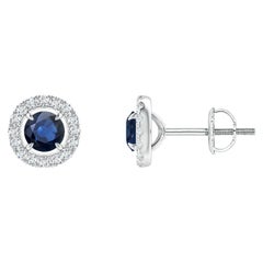 Angara Natural Vintage Style Sapphire and Diamond Halo Stud Earrings in 14K Gold