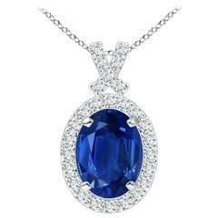 Angara Pendentif saphir naturel de style vintage avec halo en diamant or massif 14K
